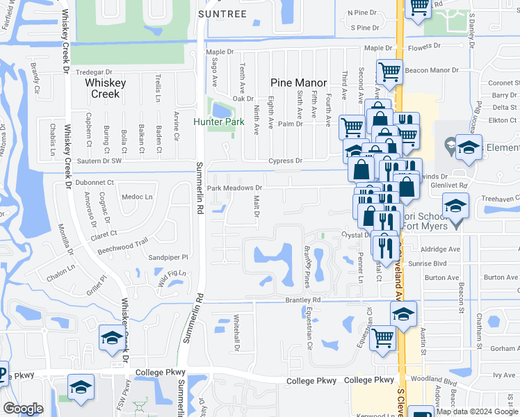 map of restaurants, bars, coffee shops, grocery stores, and more near 5572 Malt Drive in Fort Myers