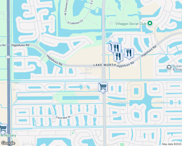 map of restaurants, bars, coffee shops, grocery stores, and more near Hypoluxo Road in Lake Worth