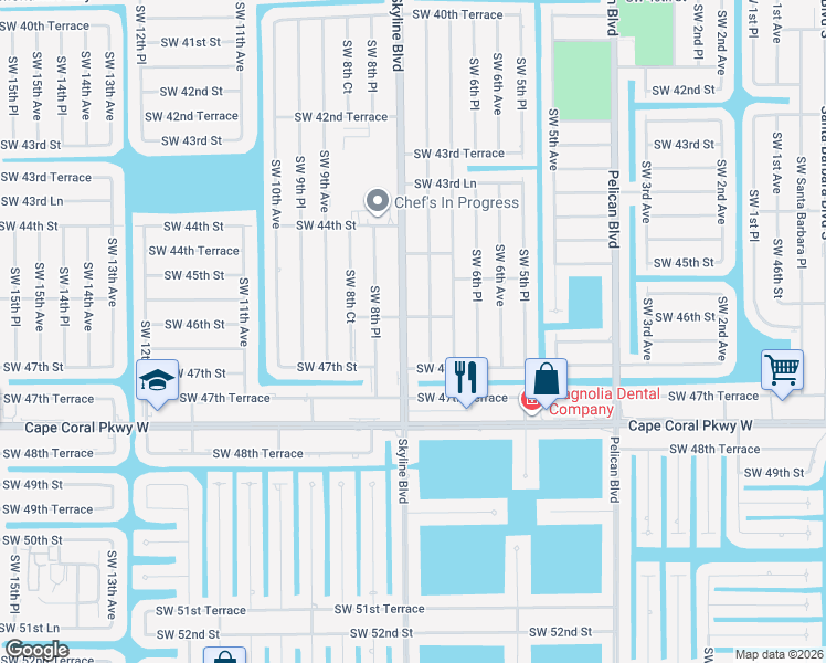 map of restaurants, bars, coffee shops, grocery stores, and more near 717 Southwest 46th Street in Cape Coral