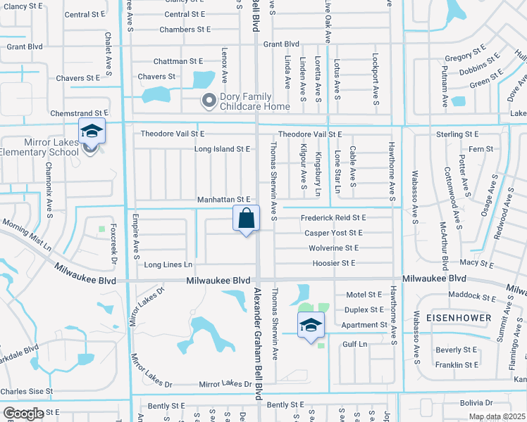 map of restaurants, bars, coffee shops, grocery stores, and more near 607 Bell Boulevard in Lehigh Acres
