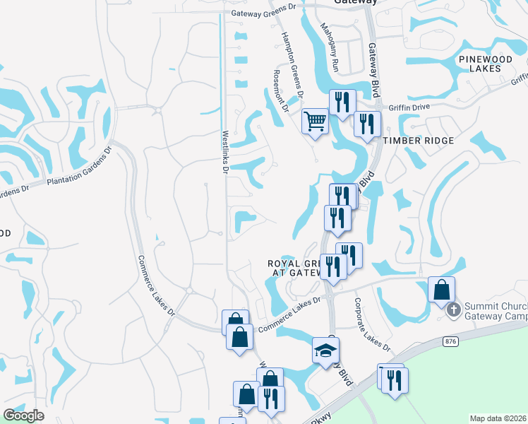 map of restaurants, bars, coffee shops, grocery stores, and more near 12130 Summergate Circle in Fort Myers