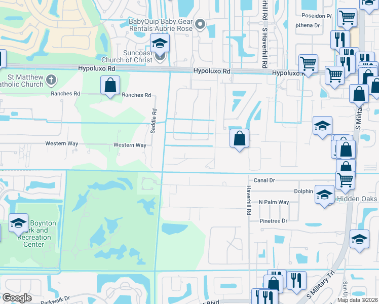 map of restaurants, bars, coffee shops, grocery stores, and more near 5661 Sandbirch Way in Lake Worth