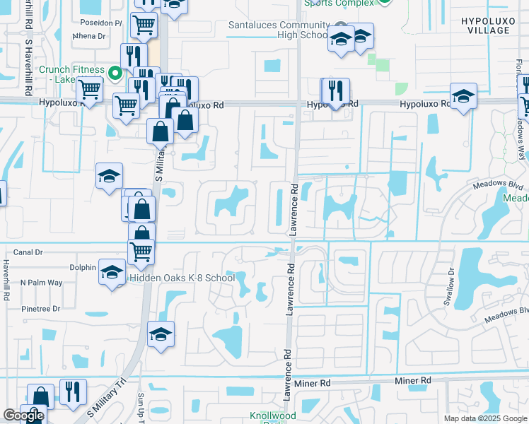 map of restaurants, bars, coffee shops, grocery stores, and more near 7392 Willow Springs Circle South in Boynton Beach