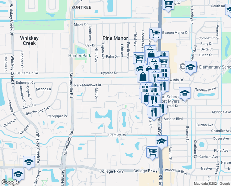 map of restaurants, bars, coffee shops, grocery stores, and more near 7370 Pinnacle Pines Drive in Fort Myers
