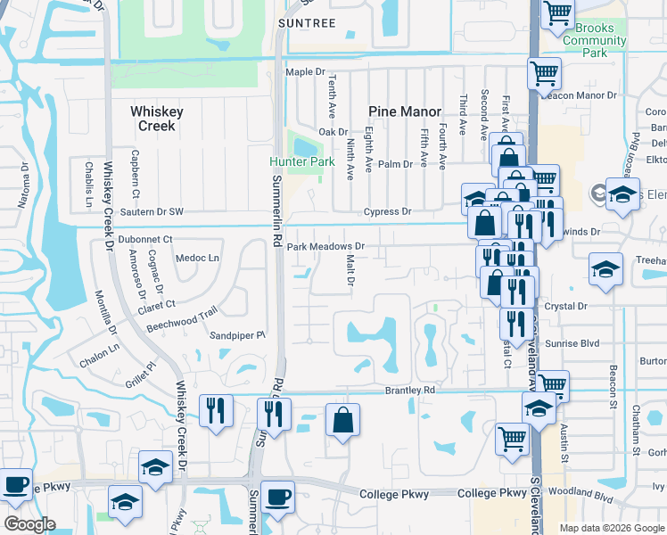 map of restaurants, bars, coffee shops, grocery stores, and more near 5548 Woodrose Court in Fort Myers