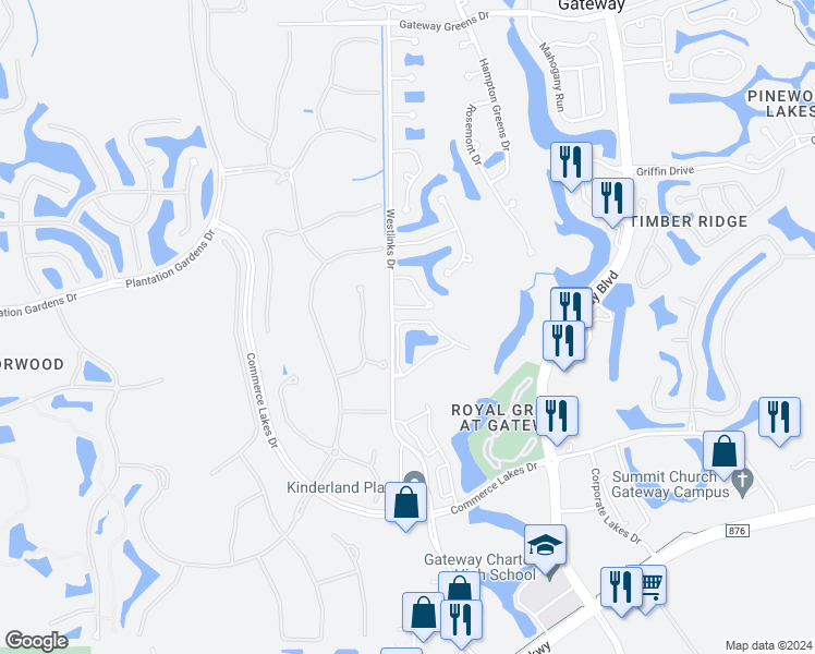 map of restaurants, bars, coffee shops, grocery stores, and more near 12101 Santaluz Drive in Fort Myers
