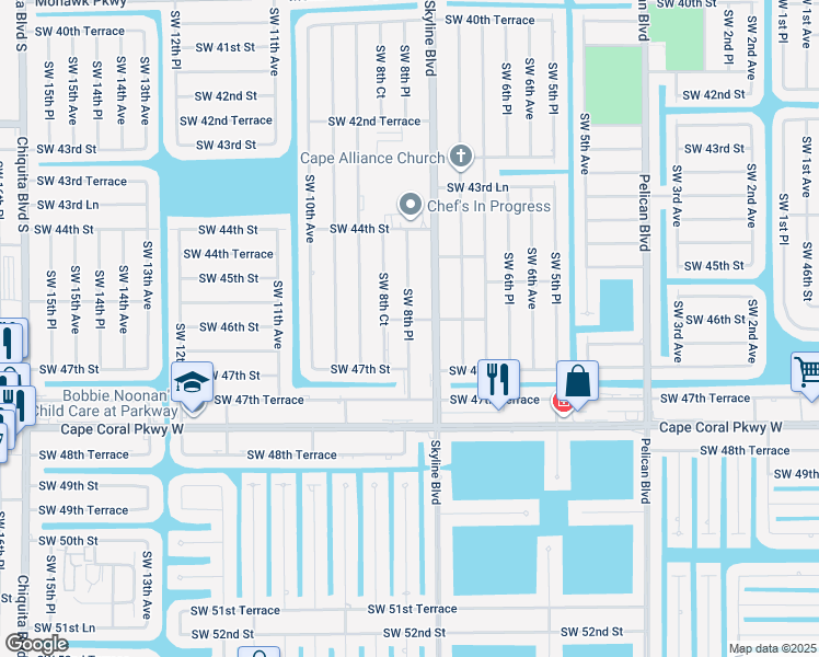 map of restaurants, bars, coffee shops, grocery stores, and more near 4535 Southwest 8th Place in Cape Coral