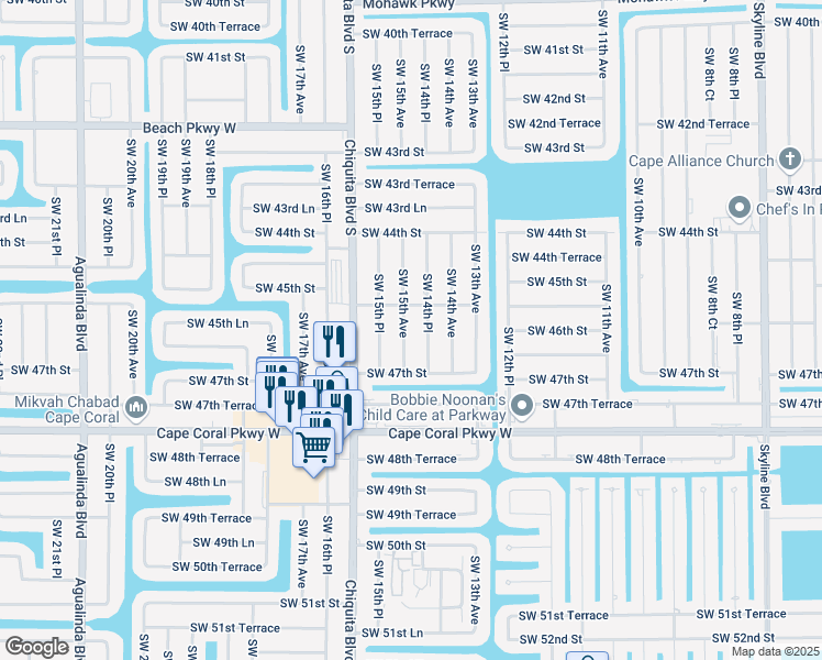 map of restaurants, bars, coffee shops, grocery stores, and more near 4540 Southwest 15th Avenue in Cape Coral