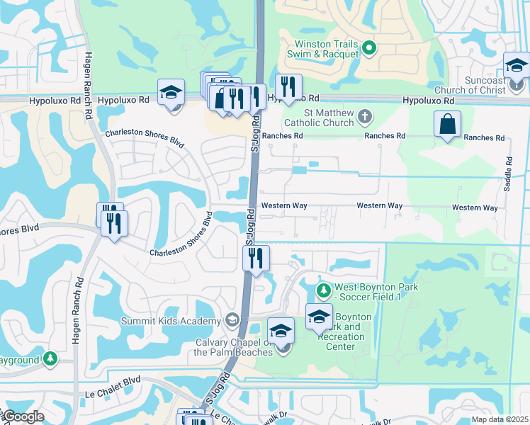 map of restaurants, bars, coffee shops, grocery stores, and more near 6460 Vireo Court in Lake Worth