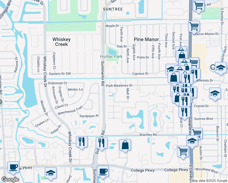 map of restaurants, bars, coffee shops, grocery stores, and more near 5548 Woodrose Court in Fort Myers