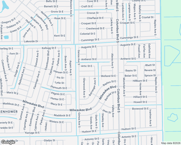 map of restaurants, bars, coffee shops, grocery stores, and more near 1118 Bainbridge Street East in Lehigh Acres
