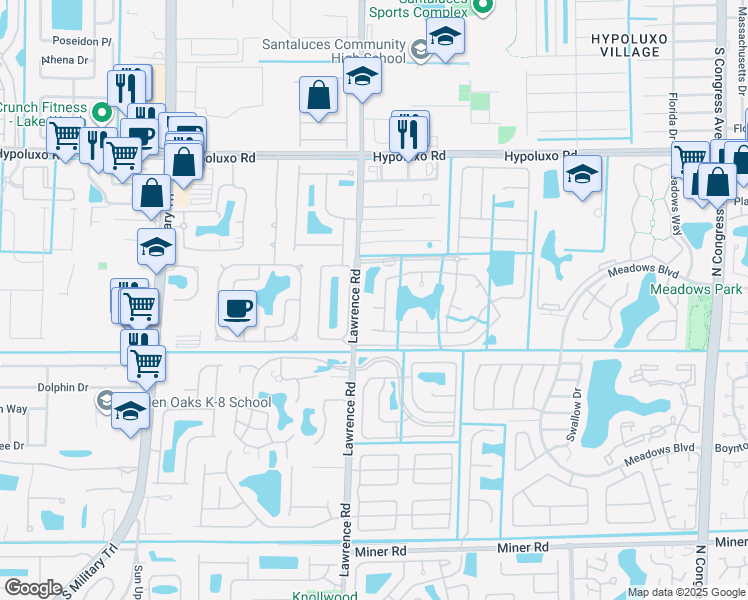 map of restaurants, bars, coffee shops, grocery stores, and more near 7293 Providence Road in Boynton Beach