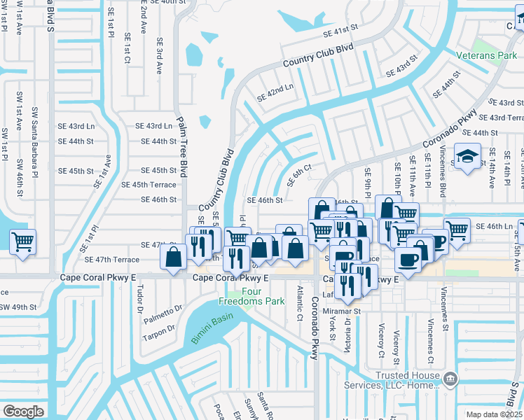map of restaurants, bars, coffee shops, grocery stores, and more near 4604 Southeast 6th Avenue in Cape Coral