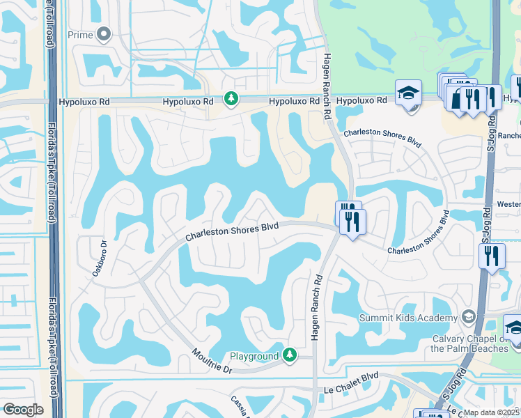 map of restaurants, bars, coffee shops, grocery stores, and more near 7409 Ansley Drive in Lake Worth