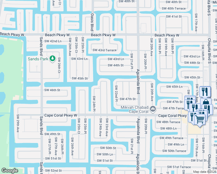 map of restaurants, bars, coffee shops, grocery stores, and more near 4517 Southwest 23rd Avenue in Cape Coral