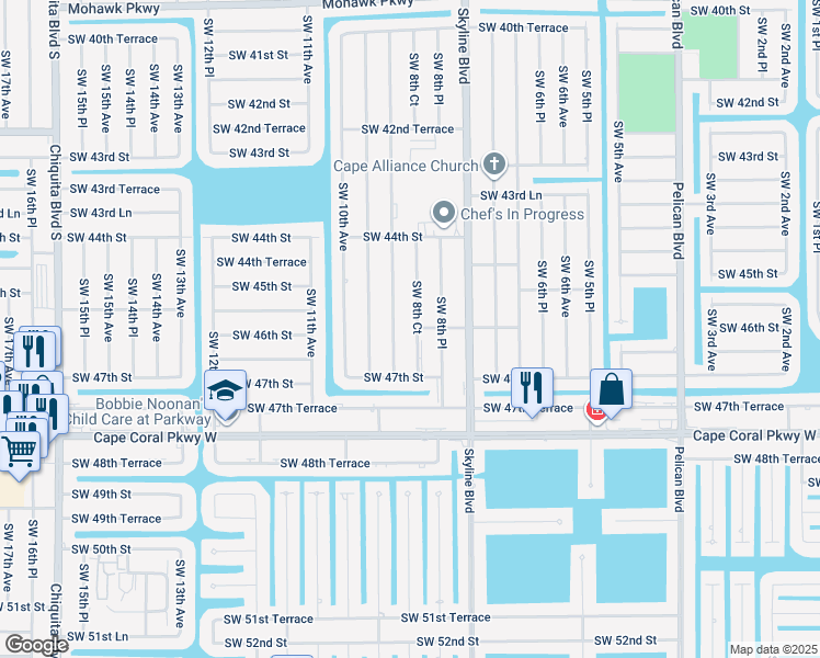 map of restaurants, bars, coffee shops, grocery stores, and more near 4540 Southwest 8th Court in Cape Coral