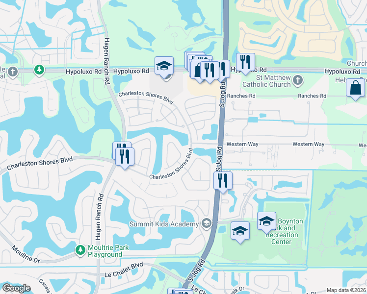 map of restaurants, bars, coffee shops, grocery stores, and more near 7372 Rockbridge Circle in Greenacres