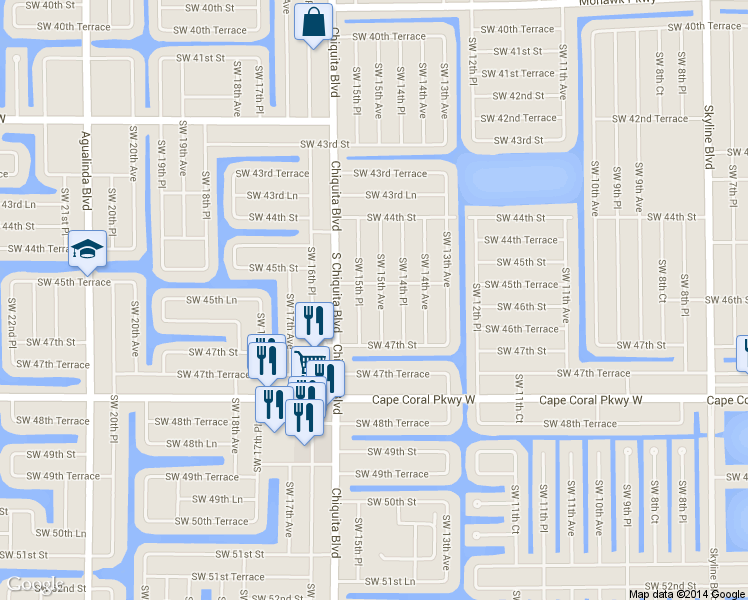 map of restaurants, bars, coffee shops, grocery stores, and more near 4540 Southwest 15th Avenue in Cape Coral
