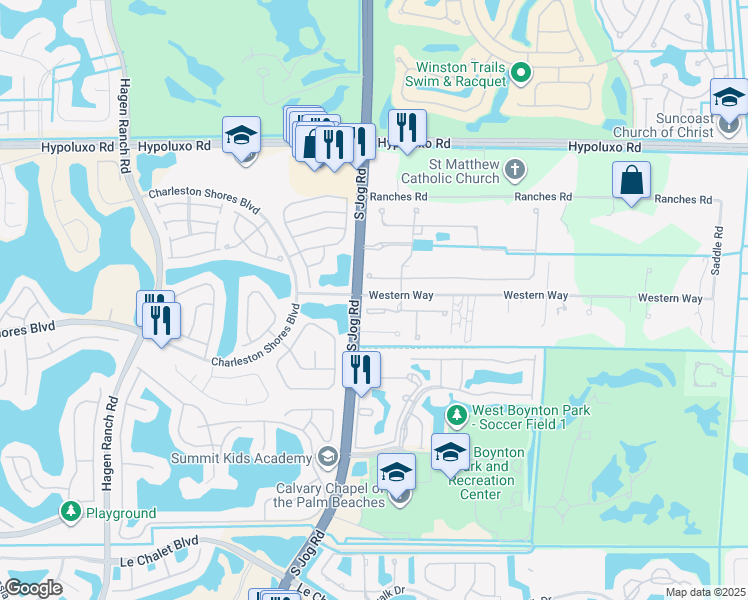 map of restaurants, bars, coffee shops, grocery stores, and more near 6460 Vireo Court in Lake Worth
