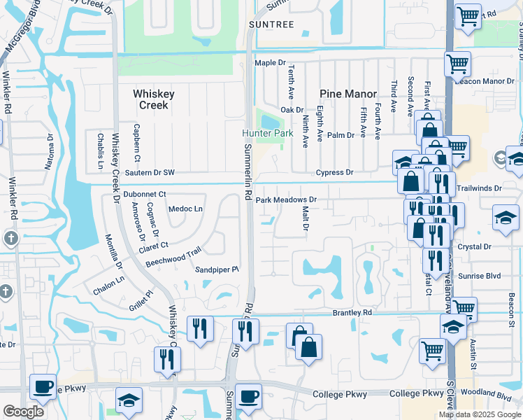 map of restaurants, bars, coffee shops, grocery stores, and more near 1508 Park Meadows Dr in Fort Myers