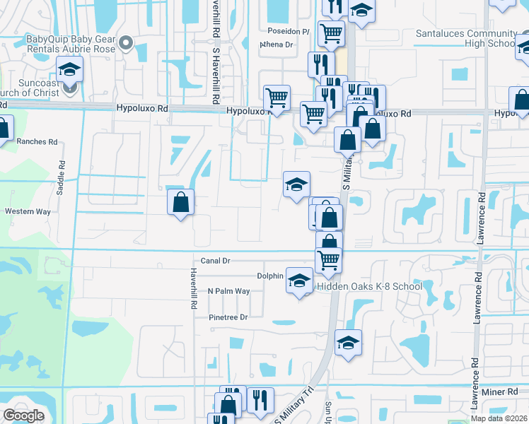 map of restaurants, bars, coffee shops, grocery stores, and more near 7284 Estero Drive in Greenacres