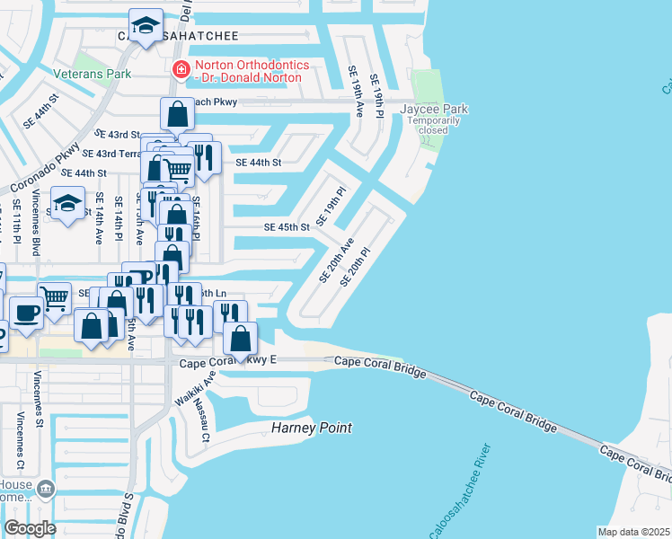 map of restaurants, bars, coffee shops, grocery stores, and more near 4603 Southeast 20th Avenue in Cape Coral