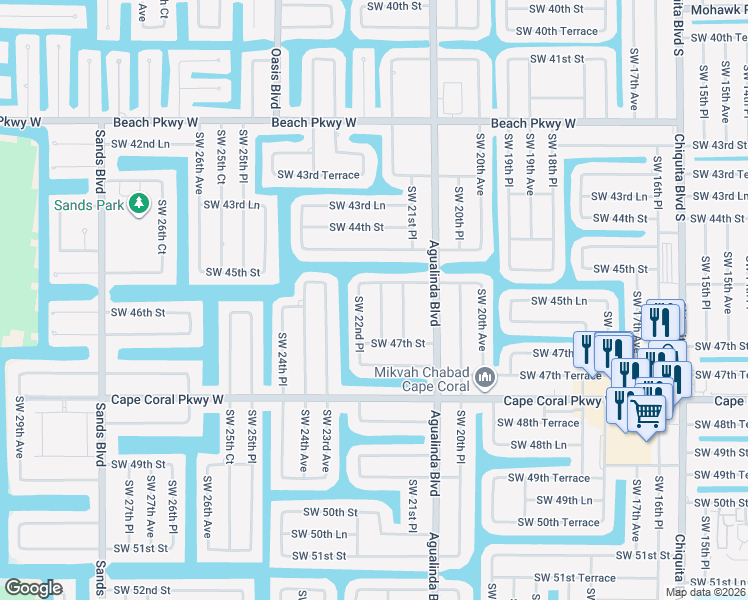 map of restaurants, bars, coffee shops, grocery stores, and more near 4512 Southwest 22nd Avenue in Cape Coral