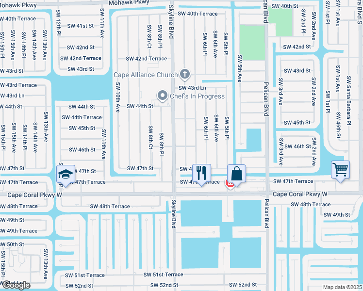 map of restaurants, bars, coffee shops, grocery stores, and more near 717 Southwest 46th Street in Cape Coral