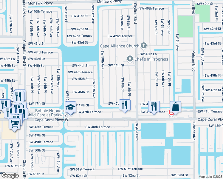 map of restaurants, bars, coffee shops, grocery stores, and more near 4537 Southwest 9th Place in Cape Coral