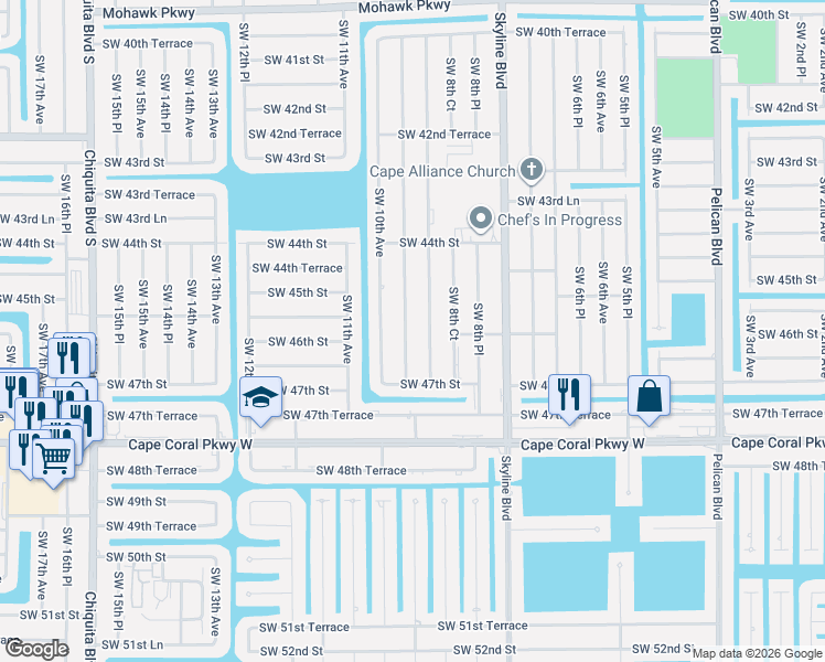 map of restaurants, bars, coffee shops, grocery stores, and more near 4537 Southwest 9th Place in Cape Coral