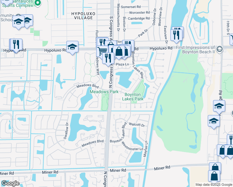 map of restaurants, bars, coffee shops, grocery stores, and more near 4 Hawthorne Lane in Boynton Beach