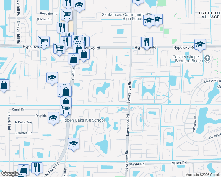 map of restaurants, bars, coffee shops, grocery stores, and more near 7392 Willow Springs Circle South in Boynton Beach