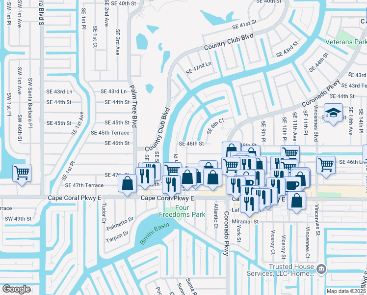 map of restaurants, bars, coffee shops, grocery stores, and more near 4604 Southeast 6th Avenue in Cape Coral