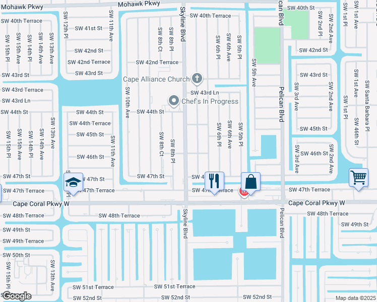 map of restaurants, bars, coffee shops, grocery stores, and more near 717 Southwest 46th Street in Cape Coral