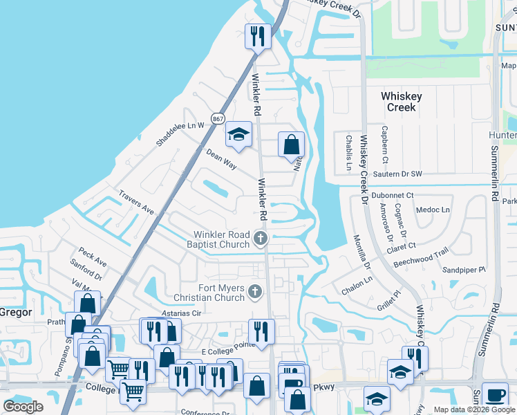 map of restaurants, bars, coffee shops, grocery stores, and more near 1003 Ione Drive in Fort Myers