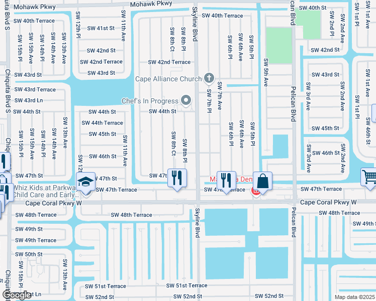 map of restaurants, bars, coffee shops, grocery stores, and more near 4535 Southwest 8th Place in Cape Coral