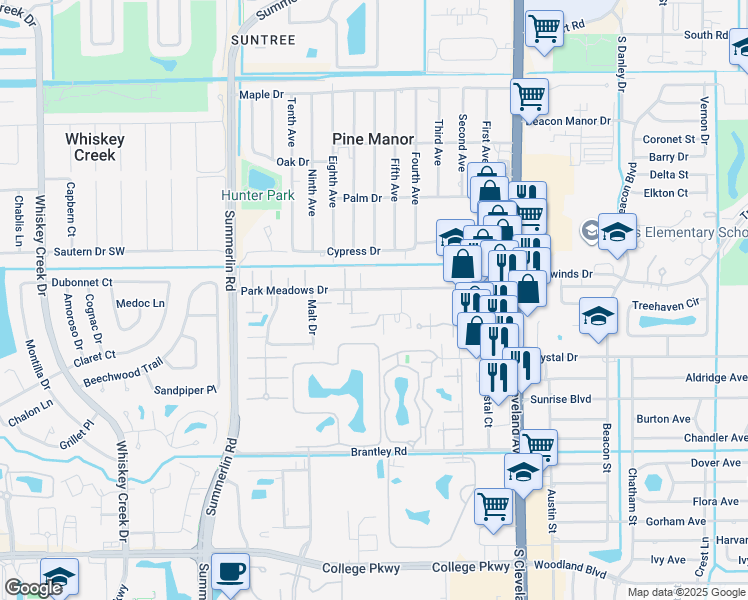 map of restaurants, bars, coffee shops, grocery stores, and more near 1894 Park Meadows Drive in Fort Myers