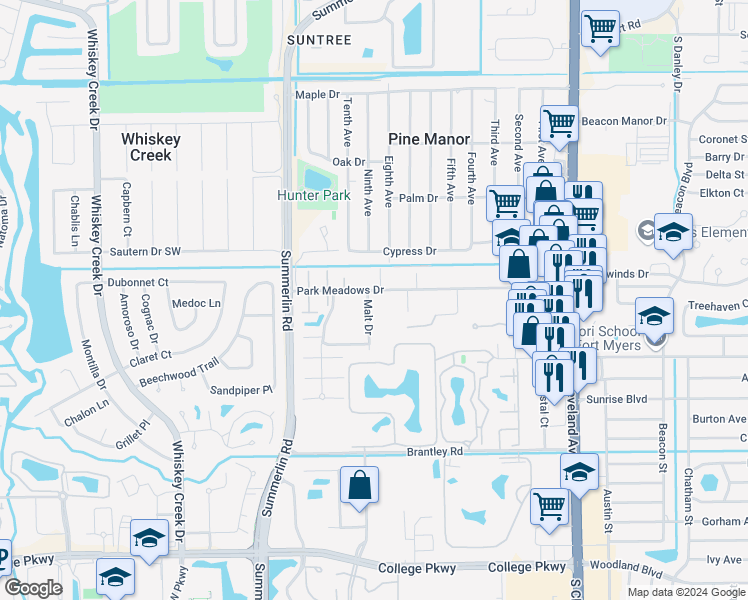 map of restaurants, bars, coffee shops, grocery stores, and more near 5556 Malt Drive in Fort Myers
