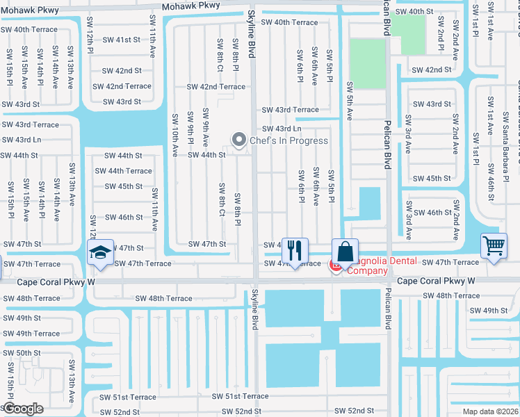 map of restaurants, bars, coffee shops, grocery stores, and more near 717 Southwest 46th Street in Cape Coral