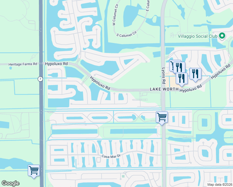 map of restaurants, bars, coffee shops, grocery stores, and more near 7346 Denicola Lane in Lake Worth