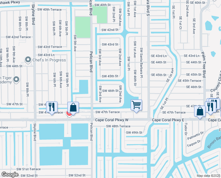 map of restaurants, bars, coffee shops, grocery stores, and more near 222 Southwest 46th Street in Cape Coral