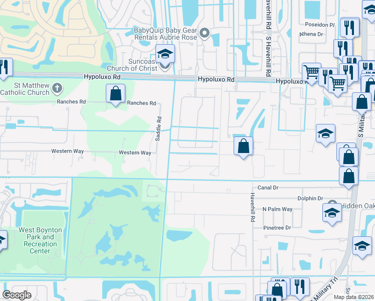 map of restaurants, bars, coffee shops, grocery stores, and more near 5661 Sandbirch Way in Greenacres