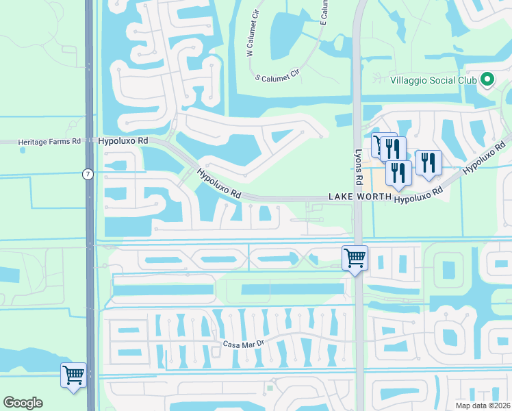 map of restaurants, bars, coffee shops, grocery stores, and more near 7346 Denicola Ln in Lake Worth