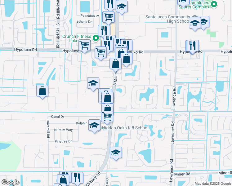 map of restaurants, bars, coffee shops, grocery stores, and more near 4278 Colony View Drive in Lake Worth