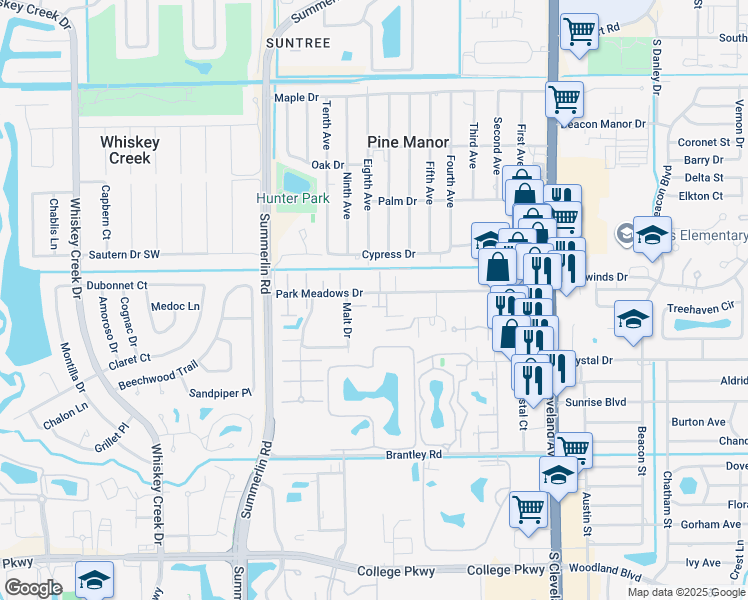 map of restaurants, bars, coffee shops, grocery stores, and more near 1712 Park Meadows Drive in Fort Myers