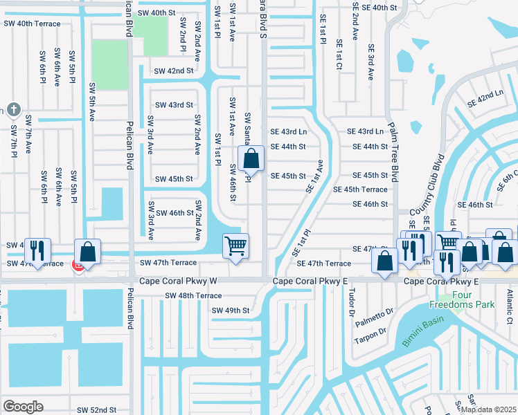 map of restaurants, bars, coffee shops, grocery stores, and more near 4609 Southwest Santa Barbara Place in Cape Coral