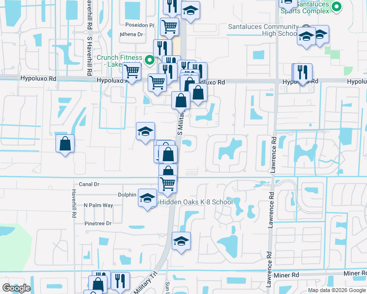 map of restaurants, bars, coffee shops, grocery stores, and more near 4278 Colony View Drive in Lake Worth