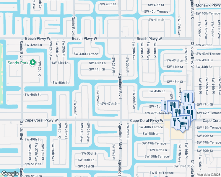 map of restaurants, bars, coffee shops, grocery stores, and more near 4506 Southwest 21st Place in Cape Coral