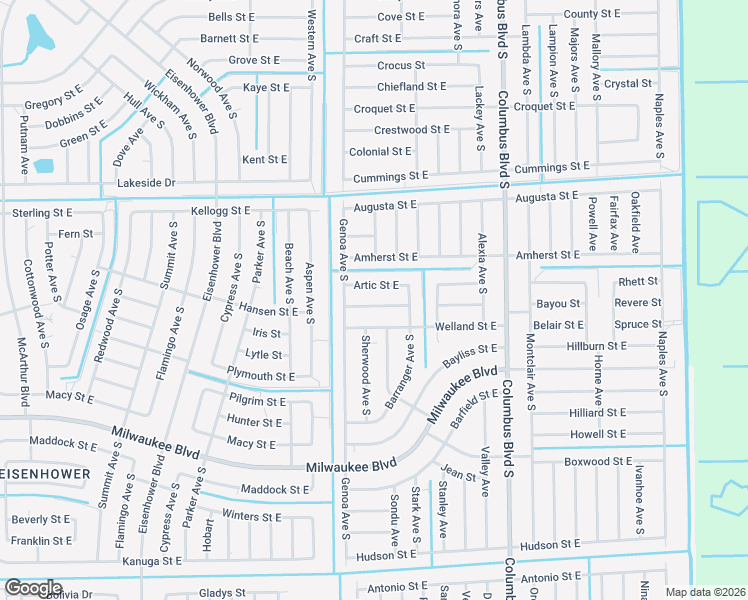 map of restaurants, bars, coffee shops, grocery stores, and more near 1108 Bainbridge Street East in Lehigh Acres