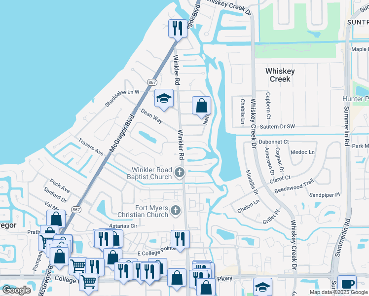map of restaurants, bars, coffee shops, grocery stores, and more near 5727 Winkler Road in Fort Myers